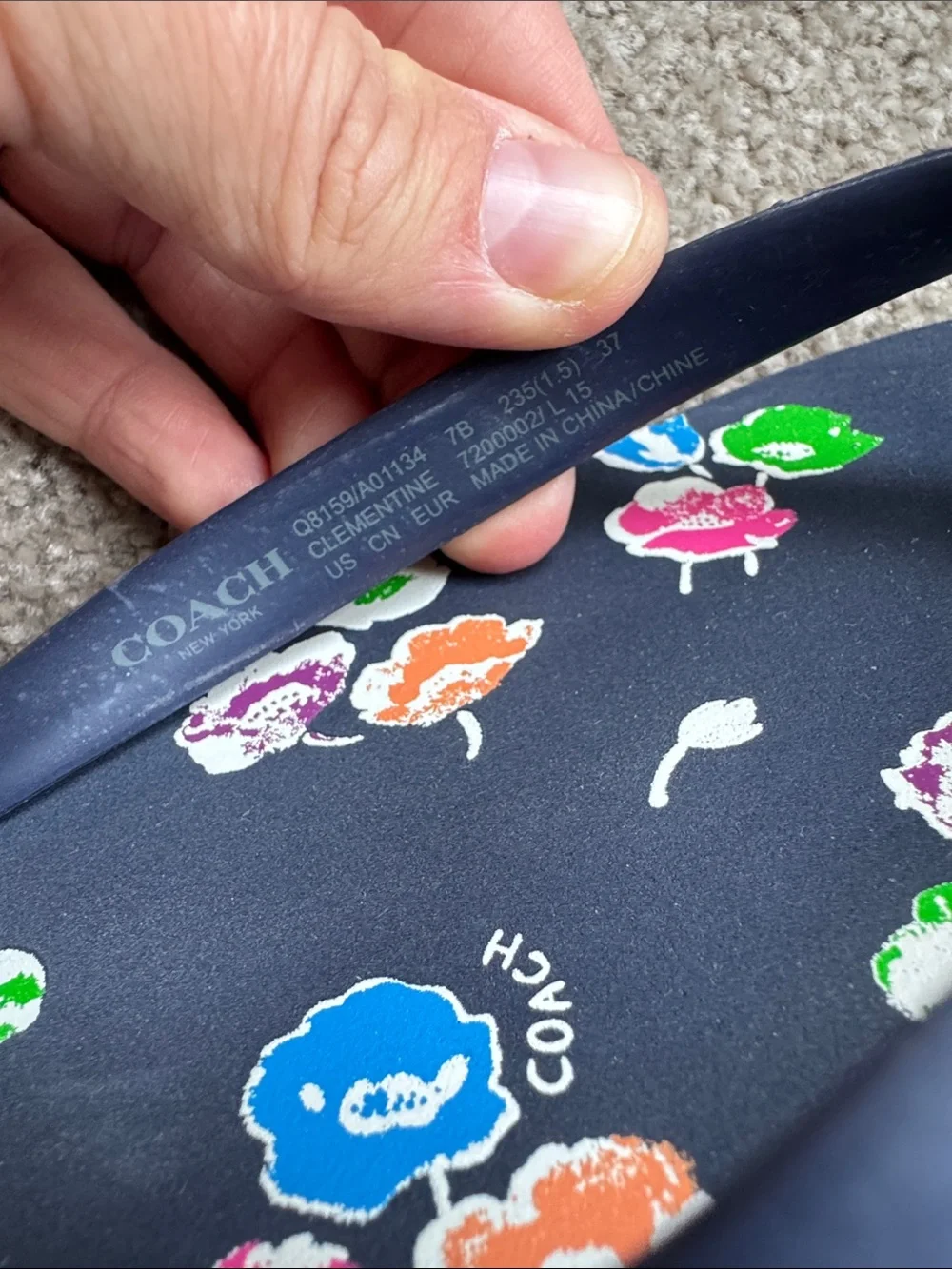 Coach Navy Flip Flops with Multicolor Floral Print